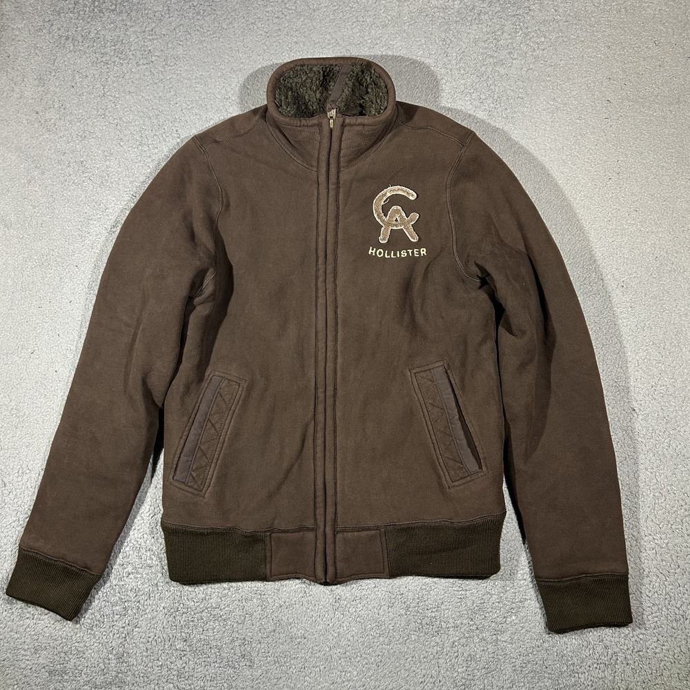 Hollister Jacket Mens Large Brown Cabrillo Fleece Lined Bomber Zip Sherpa Y2K